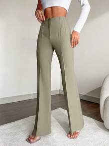 EURMUSE High Waist Flare Leg Pants - Beige - View 5