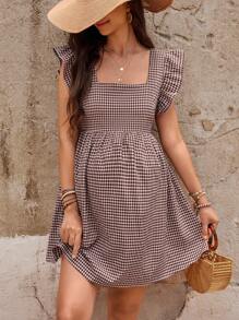 Cheriluna Maternity Maternity Plaid Printed Simple Daily Dress