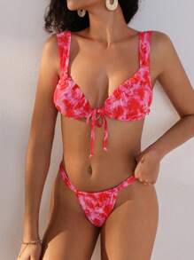 Swim Mod Tie Dye Printed Two-Piece Bikini Set Summer Beach - Multicolor - View 1