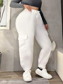 Calvaya Pantalones jogger anchos de talla grande para mujeres con diseño unicolor y de moda - Blanco - Ver 4