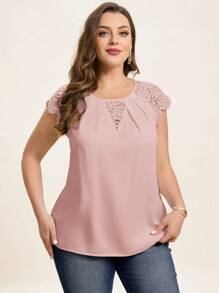 Chikora Camisa diaria simple de unicolor para mujeres de talla grande - Rosa Pálido - Ver 5