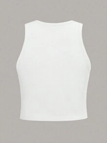 SHEIN Tank Top Wanita Musim Panas Berkerah Bulat dengan Motif Huruf dan Kartun - Putih - View 2