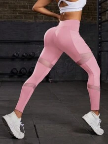 Gameset SHEIN Sport Spodnie do jogi Bodycon z uniesieniem pośladków - Różowy - Zobacz 3