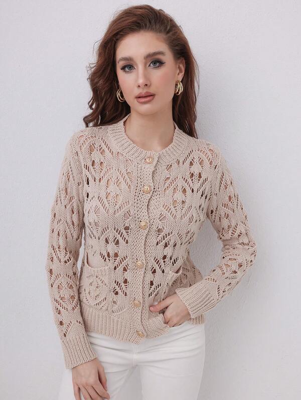 Damen Einfarbiger Durchbrochener Lässiger Alltags Pullover