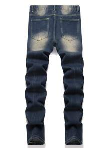 Men's Casual Distressed Denim Jeans, Minimalist & Fashion - Blue - View 2