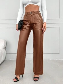 SHEIN Jean De Couleur Pleine Avec Poches Biaisées