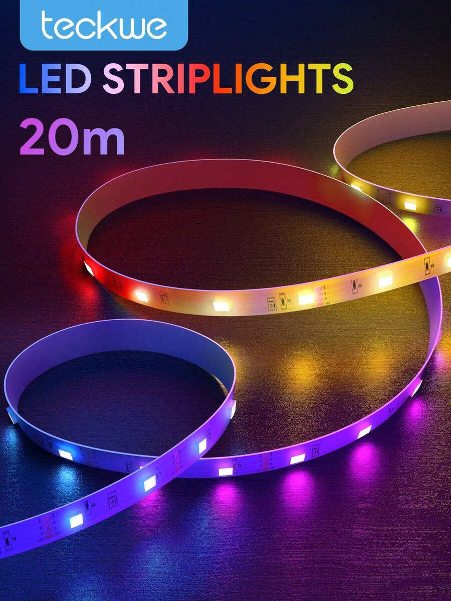 Teckwe LED Strip Lights,RGB LED Strip Lights With 24-Key Remote Control For Home Decoration,Party Atmosphere Light,Easy To Install,Celebration Atmosphere Light,Living Room & Bedroom Atmosphere Light 20m/65ft - White - View 1