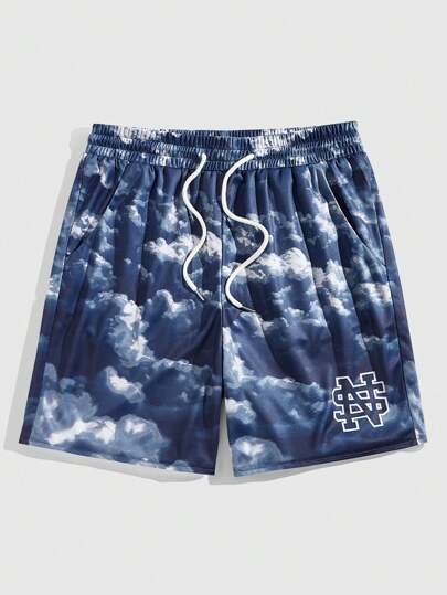 Prep Shorts décontractés pour hommes avec cordon de serrage à la taille, imprimé lettre ciel, style football, école