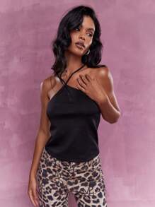 MISSGUIDED Asymmetric Strappy Backless Cami Top - Black - View 1