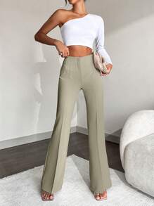 EURMUSE High Waist Flare Leg Pants - Beige - View 3
