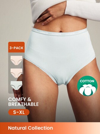 LUVLETTE 3 条装透气棉质高腰基本款三角裤女士内裤套装 - 柔和色彩，也适合青少年女孩和儿童