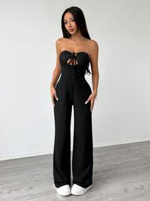 Flirla Solid Color Summer Sexy Tube Top Y2K Texture Fabric Casual Jumpsuit - Black - View 7