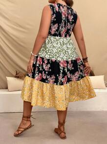 SHEIN VCAY Plus Size Brunch Outfit Babydoll Floral Dress - Multicolor - View 2