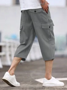 Manfinity Homme 男士纯色口袋设计七分休闲裤 - 灰色 - 查看 5