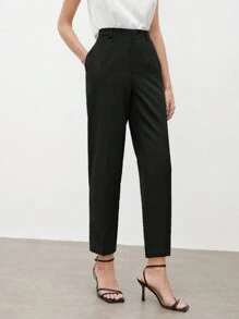 BizChic Women's Solid Color Minimalist Daily Suit Pants, Romantic Elegant Everyday Fashion Business Casual Commuter Outfit, Vintage Style Office Wear For Ladies In Fall/Winter