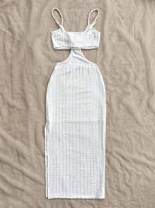 Soleia Camiseta sin tirantes con recortes en la cintura y tejido texturizado para vacaciones, de estilo casual y sexy