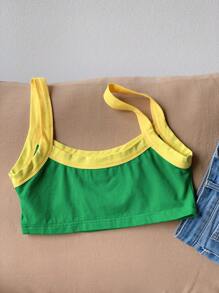 SHEIN EZwear Letter Print Contrast Strap Sports Tank Top - Green - View 4