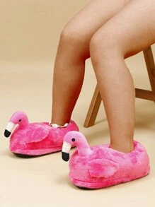 Fall/Winter Funny Flamingo Pattern Slippers, Creative Unique Personalized, Silent Slip-Resistant Couple Slippers, One Size Fits All,Furry Shoes,Christmas - Hot Pink - View 5