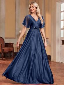 Surplice Neck Butterfly Sleeve Appliques Bridesmaid Dress Elegant Mother Of The Bride Dress