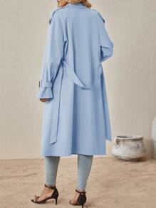 SHEIN Clasi Ladies' Double-Breasted Casual Long-Sleeved Trench Coat In Fall/Winter - Baby Blue - View 2