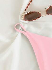 SHEIN Swim 夏季海灘純色比基尼下褲三角泳裝 - 粉色 - 查看 3