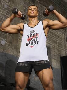 Gym Rark Boyfriend Style Men's Simple Printed Sleeveless Sports Top - White - View 6