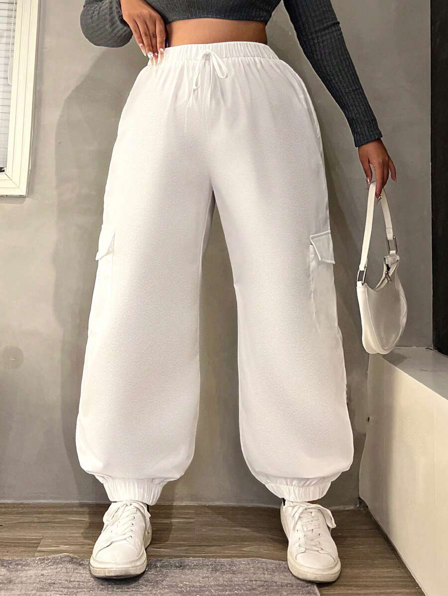 Calvaya Pantalones jogger anchos de talla grande para mujeres con diseño unicolor y de moda - Blanco - Ver 1