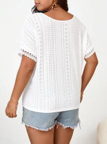 SHEIN Frenchy Spring/Summer Casual Texture V-Neck Lace-Up Plus Size T-Shirt