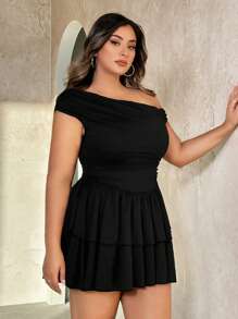 SHEIN BAE Plus Size Women Leopard & Pink Floral Print Off-Shoulder Short Dress,Spring Outfits For Women,Summer/Summer Outfits For Women, Festival/Concert Outfit Women/Rave Outfits Festival/ Rave Outfits/,Easter Dress Women,Spring Break Outfits,Leopard Print,Birthday Dresses For Women
