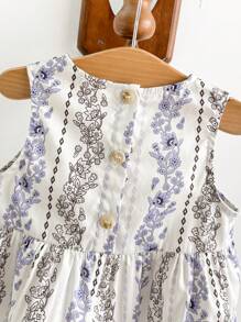 Cozy Pixies Baby Girl Botanical Floral Pattern Round Neck Pullover Top And Frilled Flare Pants Set - Coffee Brown - View 5