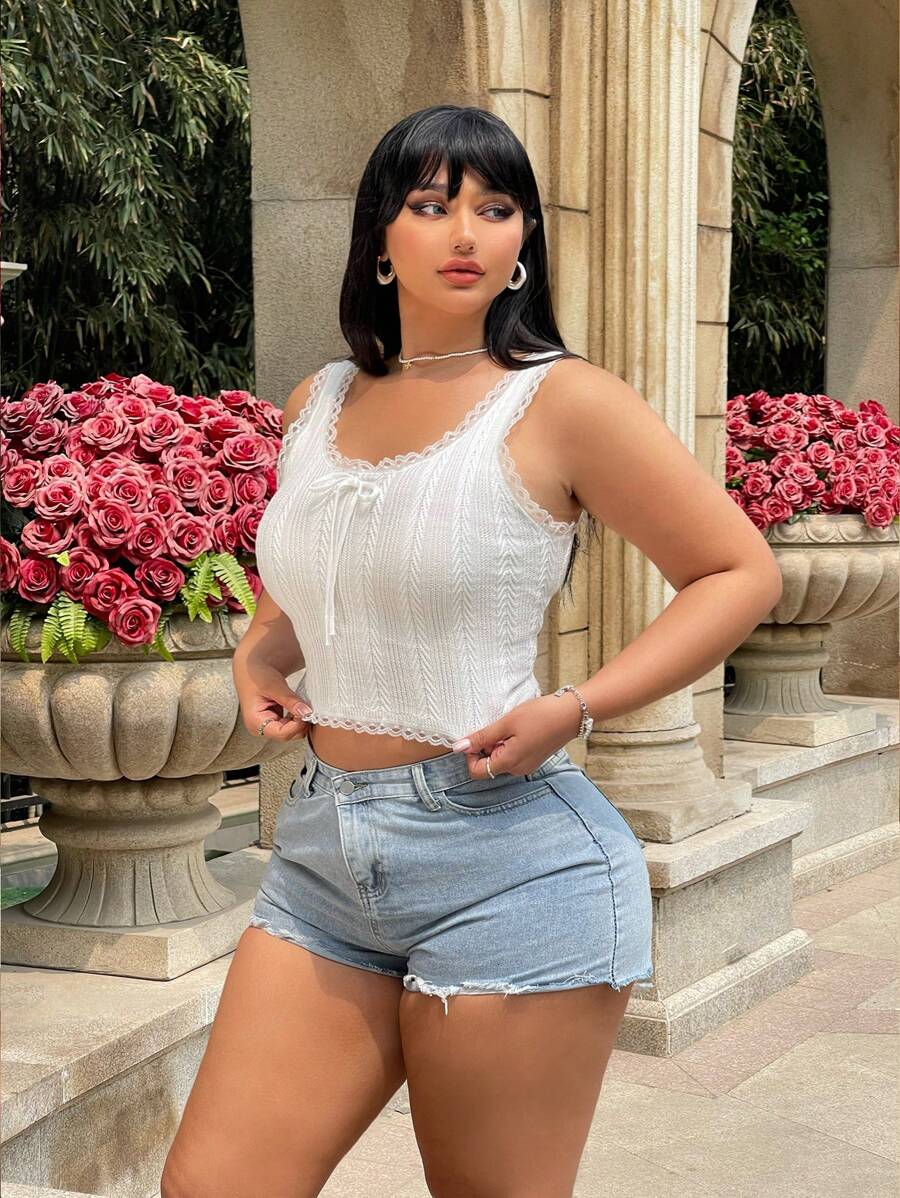 Flirla Große Größen, Spitze, lässig, Sommer, ärmellos, Strickweste