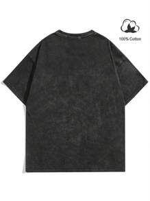 Manfinity EMRG Men Summer Casual Short Sleeve T-Shirt With Star And Character Graphic Print, Round Neck, For Going Out - Black - View 3