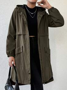 EURMUSE Women's Solid Color Hooded Winter Coat - Army Green - View 4