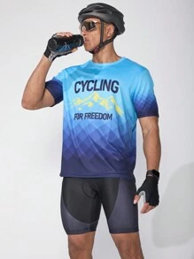 Manfinity Riding 印花休闲骑行上衣，设计简约，适合日常穿着 男士骑行服 骑行运动衫 男士骑行服 骑行配件 - 淺藍色 - 查看 4