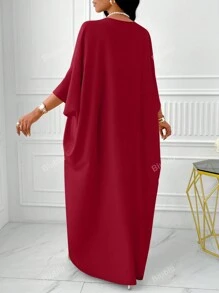 BIUBIU Plus Size V Neck Batwing Sleeve Split Thigh Dress