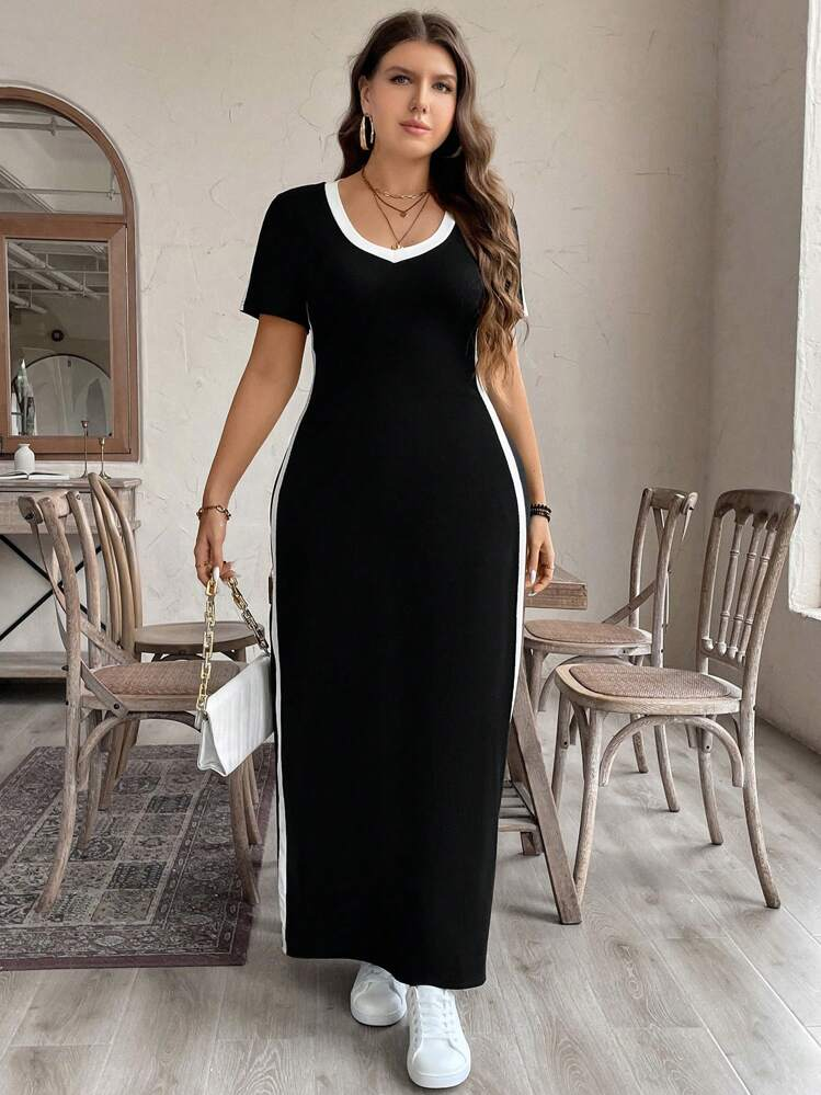 A&M LUNE فستان كاجوال كتل اللون مبسّط مع حواف كم ط...