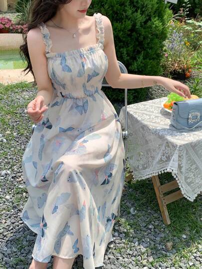 DAZY Vestido de mujer con estampado floral, cuello halter y cintura ceñida, vestido de verano para crucero, vestido de playa para vacaciones de mujer