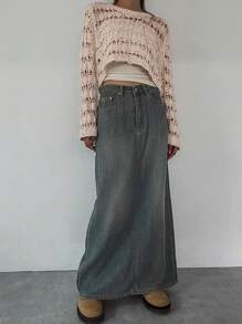 DAZY Damen Einfarbig Einfacher Alltags Langarm Durchbrochener Kurz Pullover Transparent Herbst Schule - Aprikosenfarben - Übersicht 3