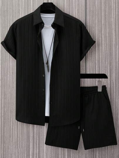 Manfinity Homme Conjunto de 2 piezas de uso diario sencillo y liso para hombres (estampado aleatorio), atuendos cómodos