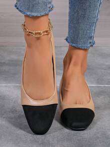 Chunky Heel Patchwork Leather Women's Pumps, Spring/Autumn 2024 New High Heel Patchwork Pointed Toe Shoes