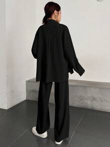 DAZY Ladies' Plain And Simple Daily Wear 2-Piece Set,Fall Clothes Lounge Sets For Women - Black - View 2