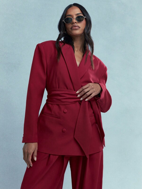 MISSGUIDED Conjunto de vestir casual de negocios con blazer cruzado y corbata