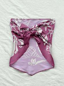 Soleia Bandana Print Back-Tie Bustier Top - Hot Pink - View 2