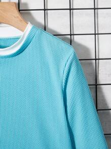 SHEIN Tween Boy Spring/Summer Loose Fit Casual 2 In 1 Round Neck Long Sleeve T-Shirt - Multicolor - View 4