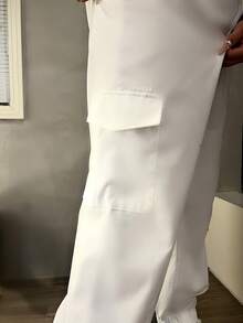 Calvaya Pantalones jogger anchos de talla grande para mujeres con diseño unicolor y de moda - Blanco - Ver 7