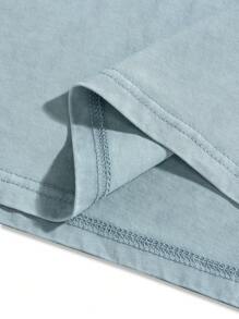 Chillumni 男士寬鬆字樣和圖形圖案垂墜肩短袖T恤 - 淺藍色 - 查看 6