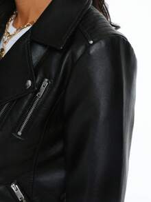 Jaqueta de Motocicleta de Couro PU Versátil e da Moda com Zíper no Colarinho