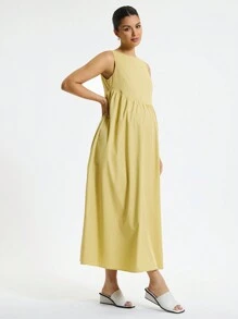 MaterniWear Vestido Elegante de Maternidade de Cintura Assimétrica Longo para Trabalho - Amarelo - Ver 7