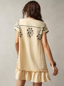 Bohemela 刺繡裝飾女式假期肩帶連身裙 - 黃色 - 查看 2