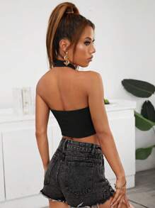 SHEIN ICON Low Back Criss Cross Halter Top - Black - View 2